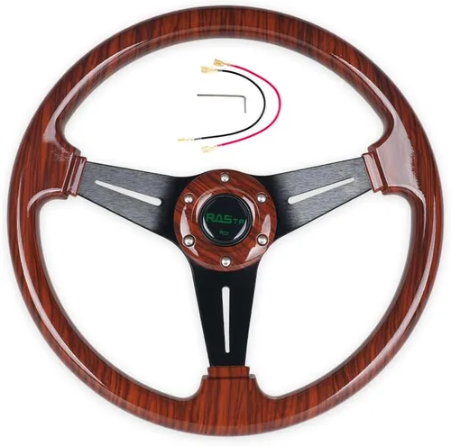Miniatura 14 de RASTP - Volante universal de carreras de 13.8 pulgadas/350mm, 6 pernos, agarre de vinilo y aluminio con botón de bocina para auto - Negro