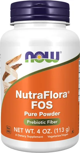 NOW NutraFlora FOS (Fructooligosacáridos) Polvo puro, fibra prebiótica, 4 onzas