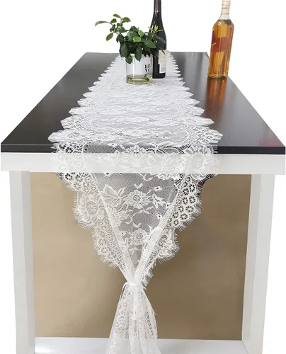 Miniatura 5 de 10 caminos de mesa de encaje blanco de 120 x 14 pulgadas, camino de mesa bohemio vintage con flores para banda de silla, camino de mesa rústico