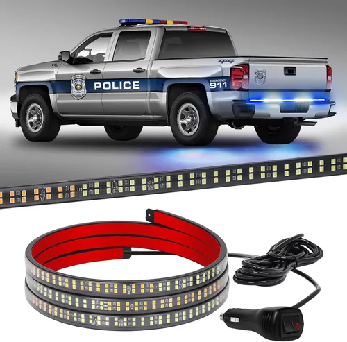 Miniatura 18 de XRIDONSEN Barra de luz estroboscópica de 60 pulgadas ámbar azul para puerta trasera de camiones, tira de luz de cola de 360 LED, luz de advertencia