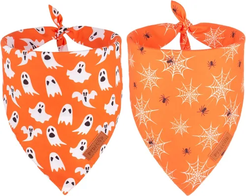 PTDECOR Bandana de Halloween para perro, bufanda reversible para mascotas, varios tamaños, pañuelos triangulares de Halloween para perros pequeños,