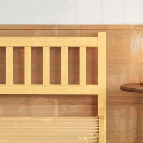 Miniatura 4 de Askeld Base de cama individual de madera con cabecero, plataforma de bambú sólido de 14 pulgadas de alto, no necesita somier, marco de cama