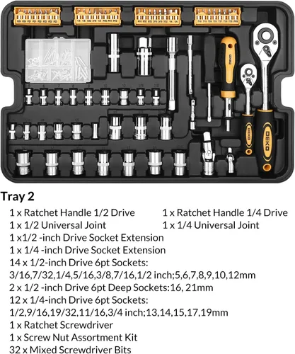 Miniatura 5 de DEKOPRO Kit de herramientas de 258 piezas con caja de herramientas rodante, llave de vaso y juego de herramientas manuales, caja mecánica, carrito