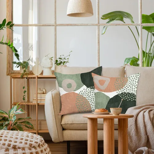 Miniatura 6 de Juego de 4 fundas de almohada modernas de mediados de siglo de 18 x 18 pulgadas, fundas de almohada geométricas bohemias para sofá al aire libre