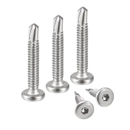 Miniatura 12 de uxcell Tornillos Autorroscantes de Hexágono Interior, 1/4 x 1-5/8" Tornillo de Perforación de Cabeza Plana de Chapa de Acero Inoxidable 410, 100
