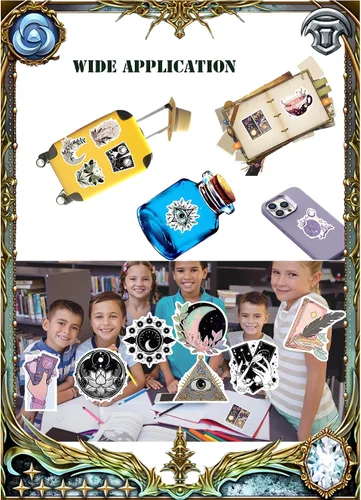 Miniatura 5 de Calcomanías de bruja para botellas de agua Kindles, 100 unidades de calcomanías estéticas de vinilo impermeables para adultos, calcomanías