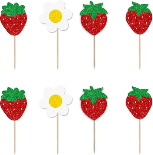 Miniatura 6 de TSJ Decoración de guirnalda de fresas con purpurina y bayas para colgar, recuerdos de fiesta temática de fresas para fiesta de cumpleaños, baby
