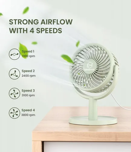 Miniatura 7 de LEMOISTAR Pequeño ventilador personal alimentado por USB con 4 velocidades, ventiladores de escritorio portátiles con rotación de 310°, mini Verde