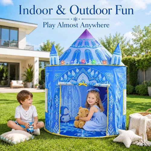 Miniatura 5 de Amplov Tienda de campaña desplegable de princesa, juguetes de Frozen para niñas, grande de 53" x 41" pulgadas, casa de juegos castillo de hielo