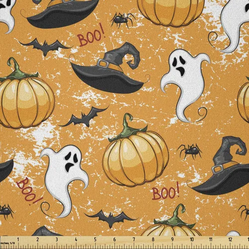 Miniatura 14 de Ambesonne The Yard, tela de calavera colorida con temática de Halloween, diseño de calavera y huesos cruzados, divertido estampado de dibujos