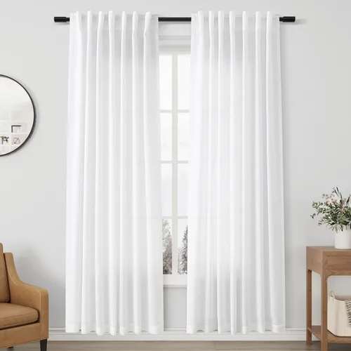 Miniatura 10 de Aersas Aqua Green Linen Curtains 84 Inches Long 2 Panels Set Back Tab Rod Pocket Living Room Curtain Farmhouse Rustic Light Filtering Hook Drapes