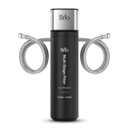 Brio Sistema de filtro de agua para debajo del fregadero de 11 pulgadas para grifo de cocina y baño, carcasa única de 3 etapas, filtros de 0.5