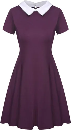 Miniatura 2 de Aphratti - Vestido casual de manga corta para mujer con cuello de Peter Pan