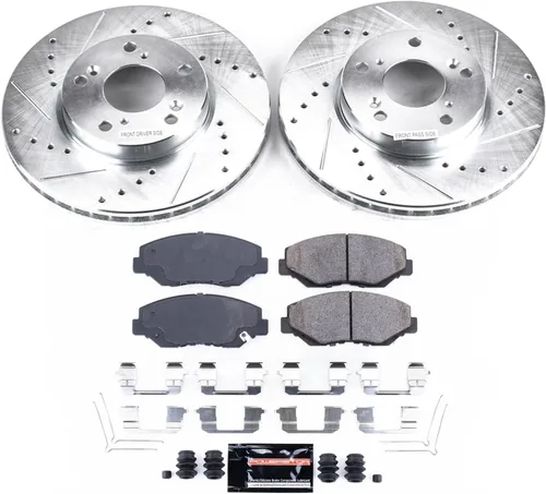Miniatura 2 de Power Stop K1043 Kit de frenos delanteros Z23 con rotores perforados/con ranuras y pastillas de freno de cerámica