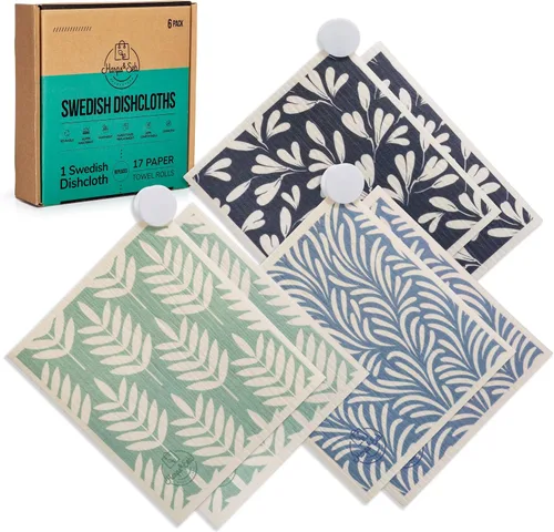 Miniatura 11 de Harps&Seb Paños de cocina suecos para cocina - Paquete de 6, toallas de papel reutilizables con clips, súper absorbentes, lavables, que no rayan