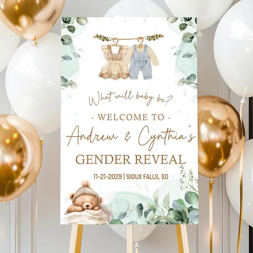 Letrero de bienvenida personalizado de revelación de género con soporte, letrero de revelación de género para niño o niña, letreros de revelación de