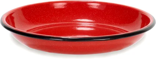 Miniatura 8 de Red Co. Juego de 4 platos redondos de metal esmaltado de 10 pulgadas, borde rojo y negro moteado blanco