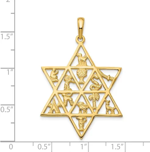 Miniatura 3 de Colgante de oro amarillo de 14 quilates con estrella de David 12 tribus