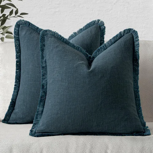 Miniatura 34 de MIULEE Juego de 2 fundas de almohada decorativas de lino neutro con flecos, fundas de cojín de estilo bohemio con borlas para sofá, cama, sala