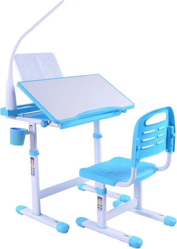 Juego de escritorio y silla de arte para niños, mesa de dibujo de altura ajustable con inclinación de 40 grados, luz LED, soporte para libros, color