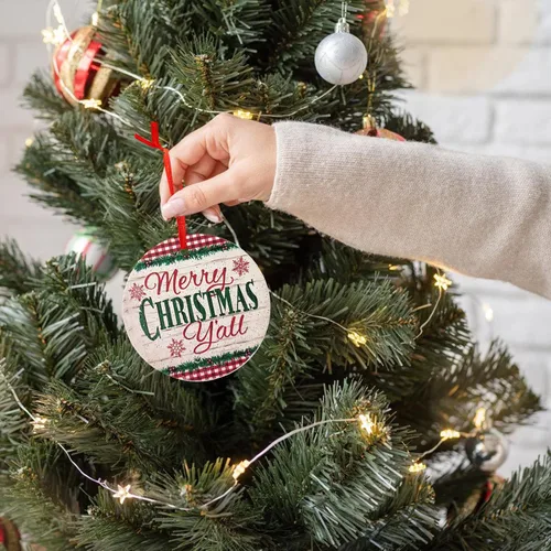 Miniatura 5 de Adorno de Navidad de cerámica para colgar en el árbol de Navidad, adorno redondo de Navidad con cinta, bola de Navidad como regalo para padres