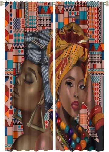 Miniatura 15 de Cortina de mujer africana, con estampado étnico tribal y étnico, reducción de ruido, para dormitorio, sala de estar, cortinas con aislamiento