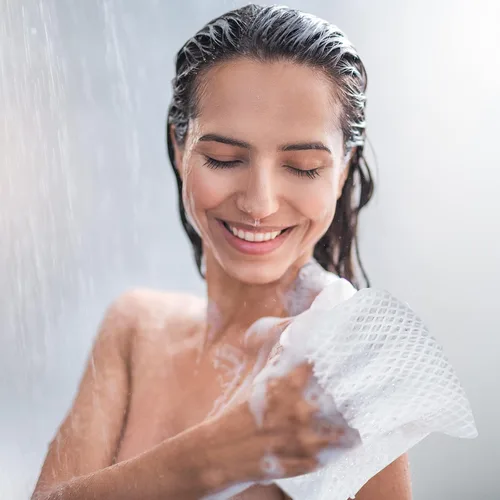 Miniatura 4 de 4 piezas de red africana de baño de esponja exfoliante corporal de poliéster para limpieza corporal de ducha, exfoliante de espalda, paño de baño