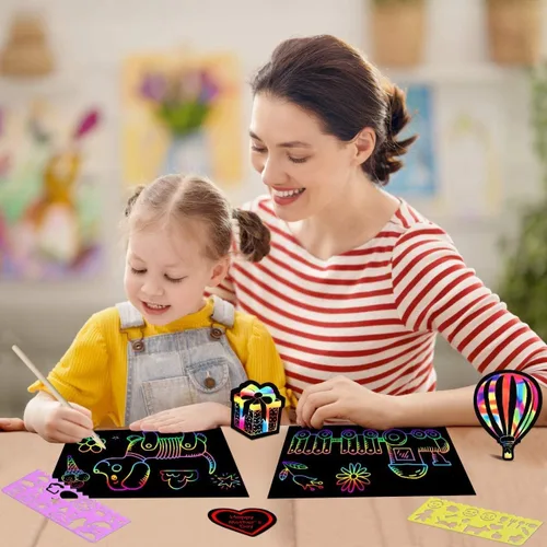 Miniatura 2 de Arte de Papel de Raspado Arcoíris para Niños: 60 Piezas de Artesanías Mágicas, Regalos, Juguetes para Niñas y Niños de 4, 5, 6, 7, 8, 9 años