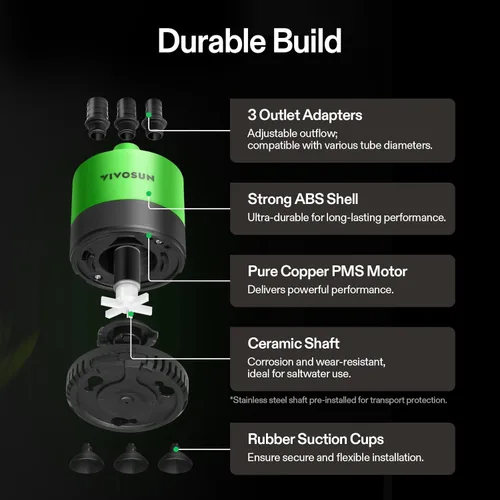Miniatura 4 de VIVOSUN 660 GPH 35W - Bomba de agua sumergible, con caudal de agua ajustable, tubo de 4.9 pies, eje cerámico adicional y adaptadores de salida