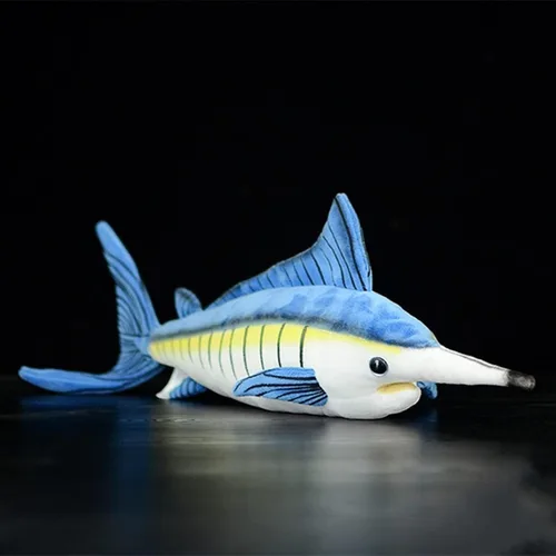 Juguete de peluche de pez Marlin de simulación, animales realistas de 18.5 pulgadas, animales de peluche azul Marlin, muñecas de felpa súper suaves