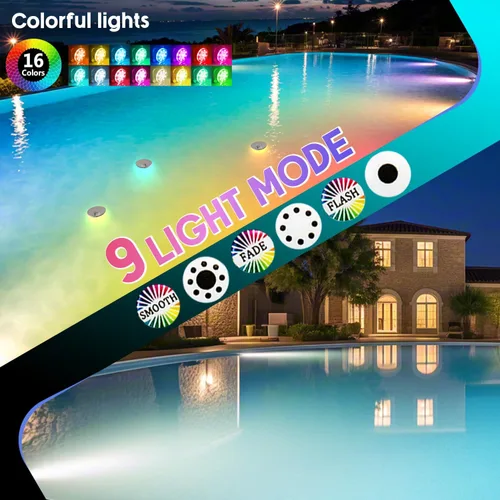 Miniatura 5 de Luces de piscina sumergibles para piscinas sobre el suelo y enterradas con temporizador remoto de apagado, luces LED magnéticas RGB sumergibles