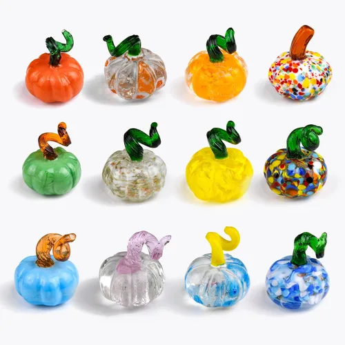 Miniatura 8 de Figura de calabaza de cristal soplado a mano de 3 pulgadas, pisapapeles de calabaza de cristal marrón grande, calabazas de Acción de Gracias