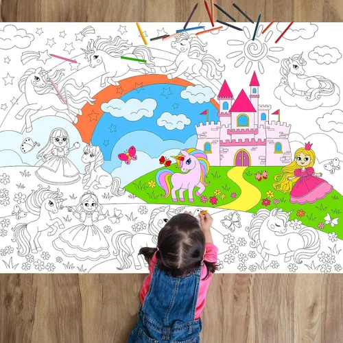 Póster gigante de unicornio para colorear para niños, mantel grande para colorear, rollo de actividades, papel de dibujo, hojas de libros, hojas