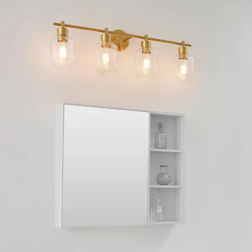 Miniatura 3 de Globe Electric 52083 Cannes - Lámpara de tocador de 4 luces, latón mate, pantallas de cristal opal, bombilla no incluida