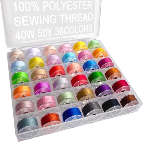 36 bobinas e hilos de coser con estuche de bobina de plástico para múltiples máquinas de coser, juego de bobinas preenrolladas (bobinas de plástico)