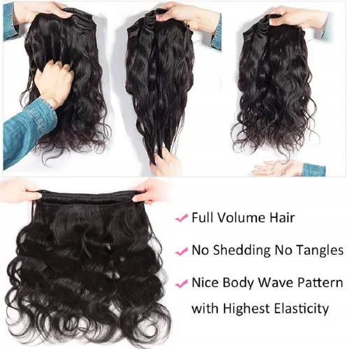 Miniatura 5 de Paquete de Cabello Humano Ondulado 3 paquetes (10, 12, 14 pulgadas) Extensiones de Cabello Virgen Brasileño 100% Sin Procesar Color Negro Natural