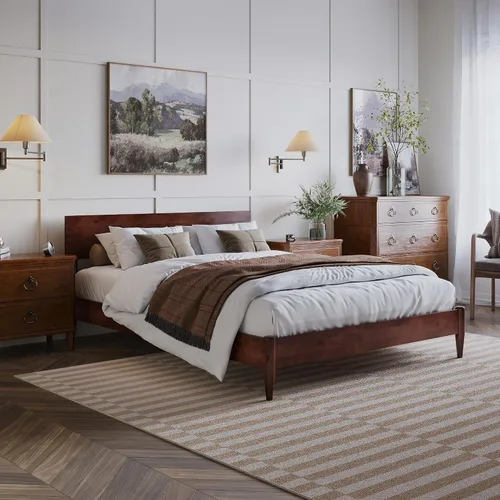 Miniatura 24 de AFI, Aria - Cama de plataforma moderna de perfil bajo de madera maciza, tamaño individual, color caramelo claro