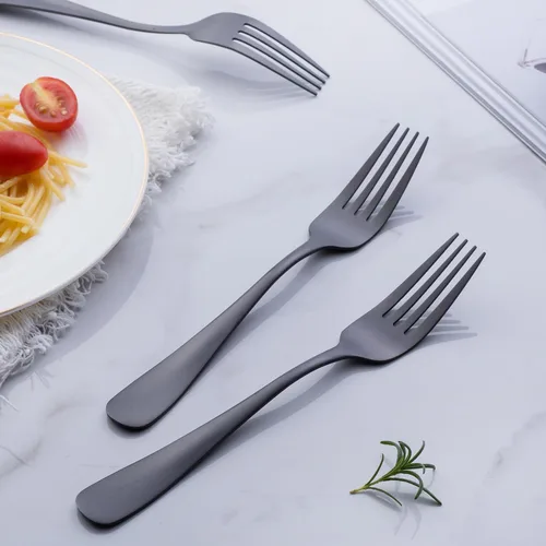 Miniatura 5 de Juego de 12 tenedores de acero inoxidable de 8 pulgadas, color negro mate, tenedores de postre, tenedores de cubiertos para familia, cocina