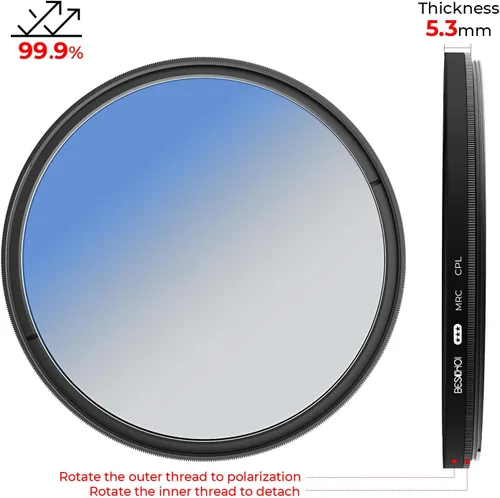 Miniatura 2 de Beschoi Filtro polarizador de 1.457 in, filtro polarizador circular multicapa de 30 capas con revestimiento nano multicapa (CPL) con vidrio óptico