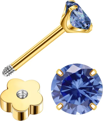 Miniatura 17 de Aretes de titanio G23 hechos a mano de 0.118 in, chapados en oro de 14 quilates, pequeños 5A+CZ, aretes de cartílago hipoalergénicos, aretes
