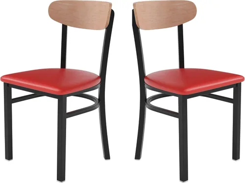 Miniatura 16 de Flash Furniture Wright - Silla de comedor comercial, respaldo de madera con acabado de abedul natural, asiento de vinilo negro, 500 libras