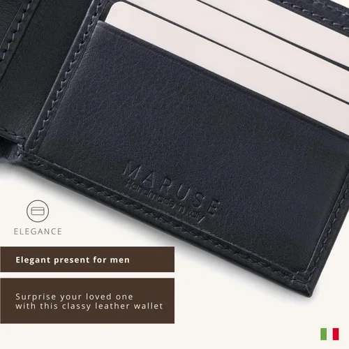 Miniatura 5 de Maruse Cartera plegable delgada de cuero minimalista para hombre marino Minimalista