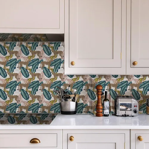 Miniatura 32 de Adhesivos de vinilo para azulejos de pared autoadhesivos, calcomanías impermeables para decoración de cocina, baño, línea ondulada de abulón, 6 x 6