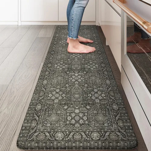 Miniatura 35 de KIMODE Alfombra de Cocina Antifatiga 2 Piezas, Alfombras de Cocina Antideslizantes e Impermeables, Alfombra de Cocina de Estilo Rústico en Gris