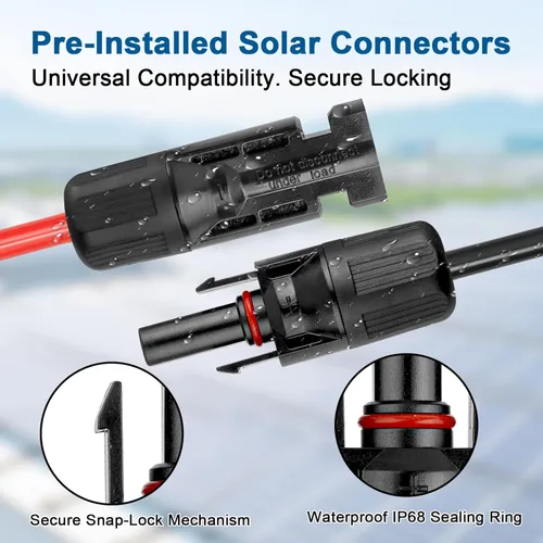 Miniatura 4 de Cable de extensión solar 10AWG de 20 pies – Paquete de 2 cables fotovoltaicos rojos y negros con conectores solares, cobre estañado de 84 hebras