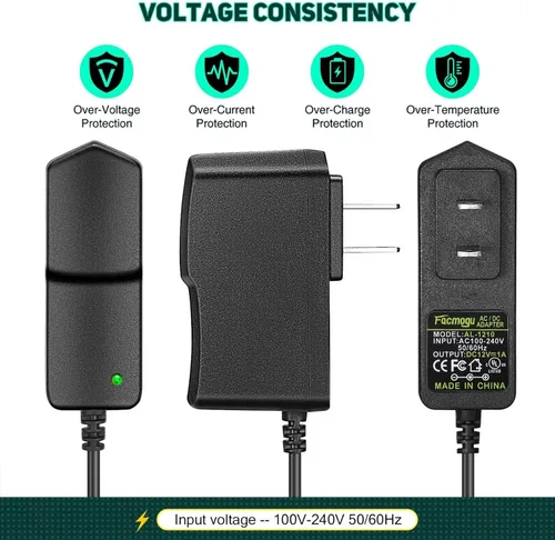 Miniatura 4 de Facmogu Paquete de 2 fuentes de alimentación de 12 V 1 A CA/CC, 100-240 V CA a CC 12 V 1 A, adaptador de pared de 12 W, 12 V, 1 amperio, convertidor