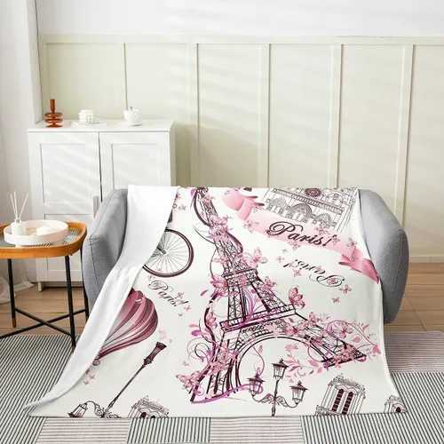 Miniatura 2 de Erosebridal Manta de la Torre Eiffel de 40 x 50 pulgadas, manta romántica de forro polar de París rosa para niñas, adultos, mujeres y parejas, manta