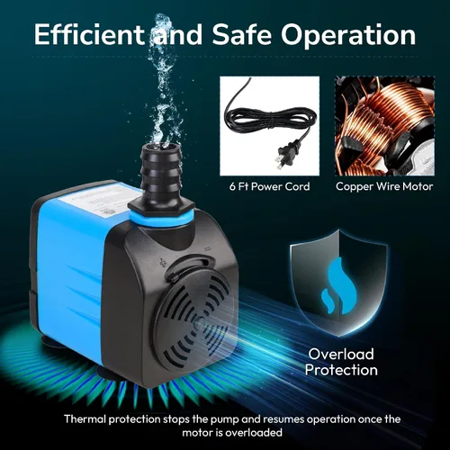 Miniatura 5 de Hexago Bomba sumergible de 400 GPH, bombas de fuente de agua ultra silenciosas con elevación de 8 pies, cable de alimentación de 6 pies, 3