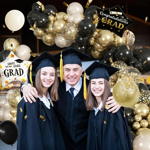 Miniatura 5 de Kit de arco de guirnalda de globos negro, blanco y dorado, arco de guirnalda de arena blanca perla metálica champán con globos de confeti