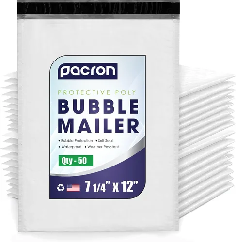 Paquete de 50 sobres de burbujas de polietileno impermeables de 7.1/4 x 12 pulgadas, gruesos, duraderos, sobres de sellado instantáneo con adhesivo